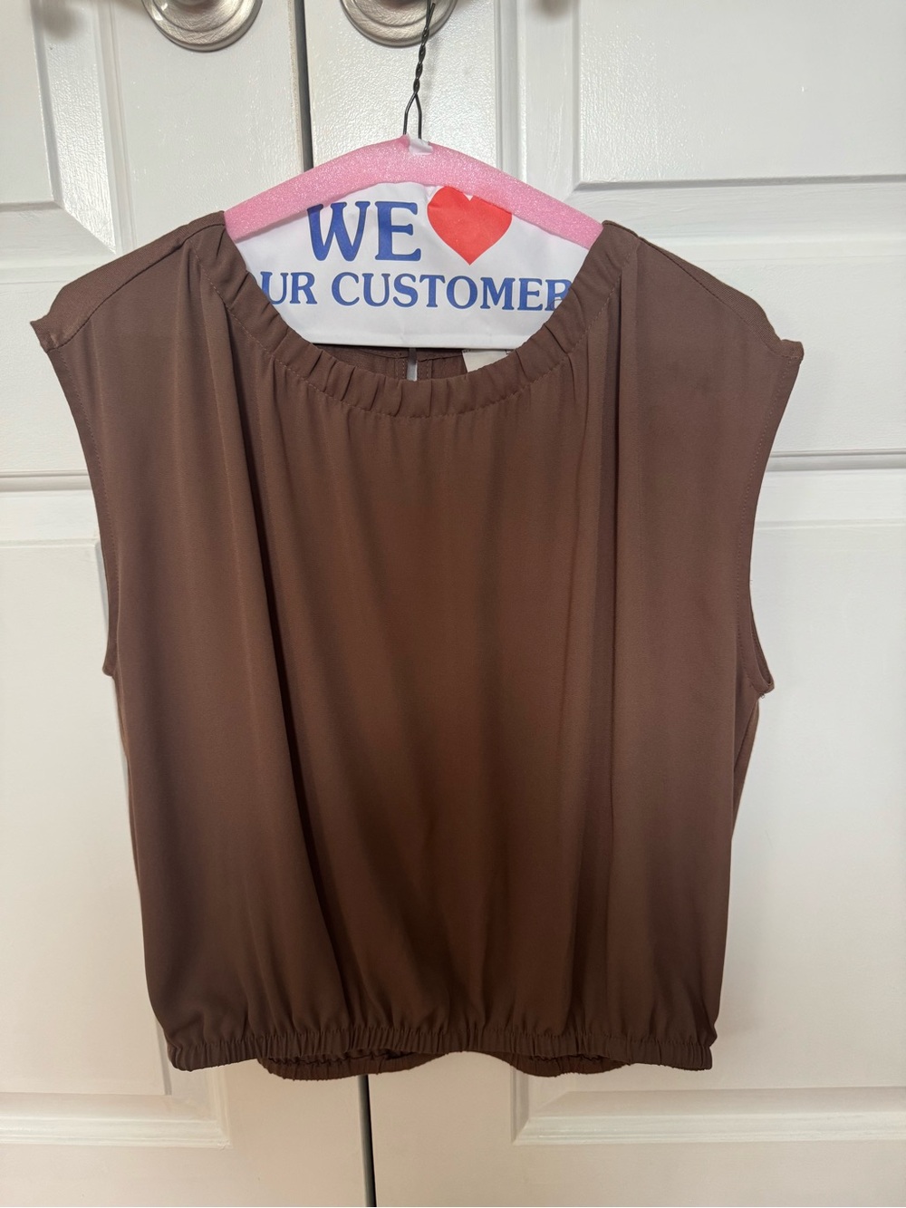 Ann Taylor XS Brown Sleeveless Blouse Elastic Hem Top